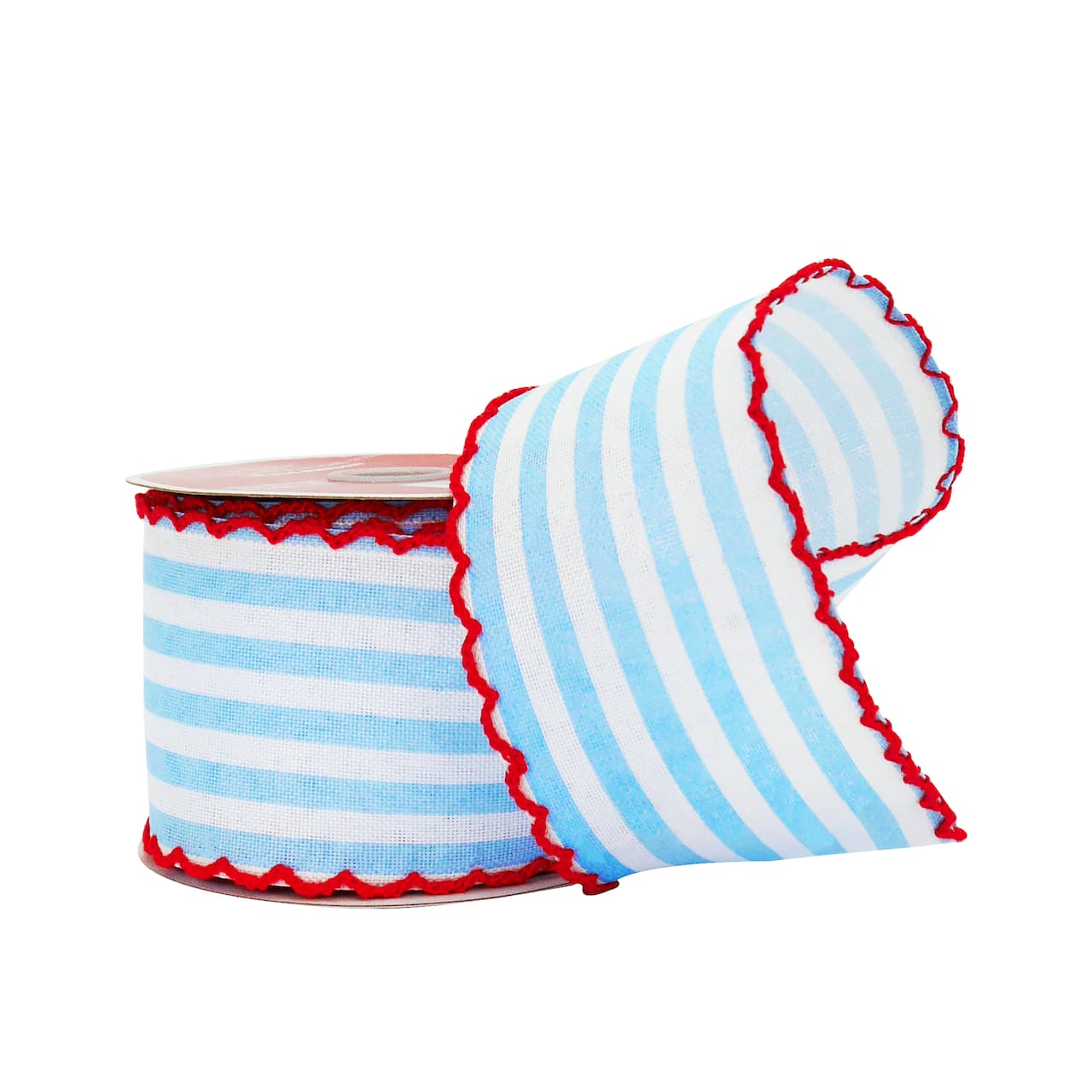 2.5" x 5yd. Blue & White Stripes with Red Edge Wired Cross Linen Ribbon by Celebrate It®